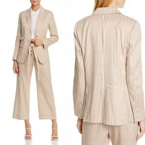 Tory Burch Striped Linen Blazer Linen Cotton Stripe Tan Cream